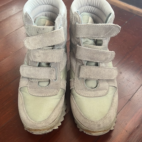 PLATFORM gray suede leather 80s 90s GRUNGE HIKING velcro lined ankle boots - Picture 3 of 6